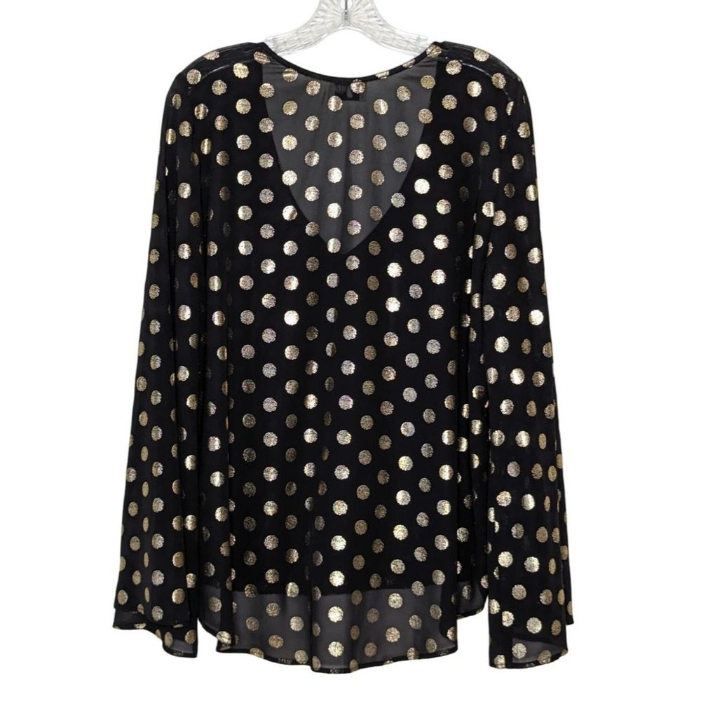 Show Me Your‎ Mumu black with gold polka dots long bell sleeves Flowly Tunic L - Picture 2 of 11